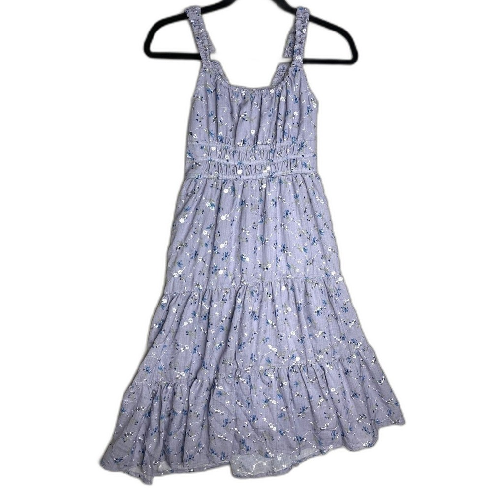 Hello Franki Lavender Purple Floral Tiered Dress M 10 Smocked Ruffle Strap